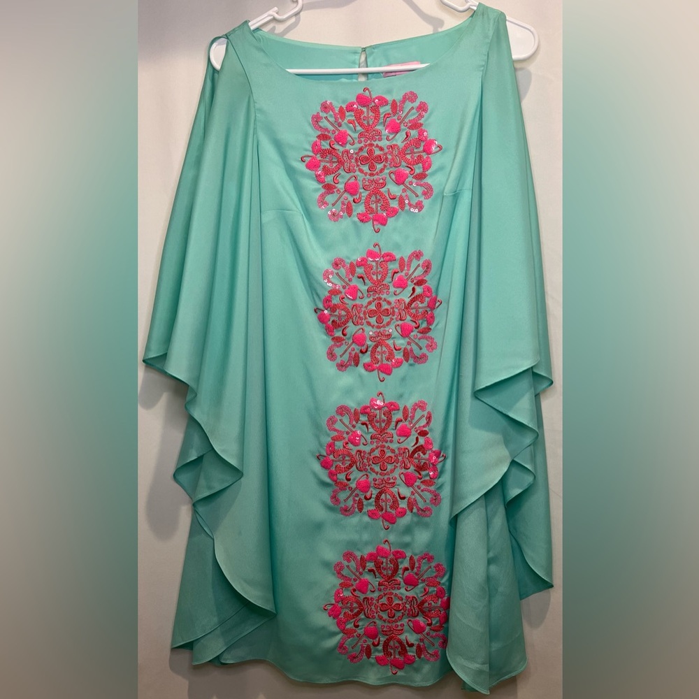 Lilly Pulitzer Marguerite Caftan in Mint with Hot Pink Embroidery and Beading - Picture 2 of 4